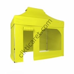 CLK 2x3 Katlanabilir Tente Gazebo Portatif Çadır 3 Yan Kapalı 1 Yan Kapı ve Pencereli Sarı