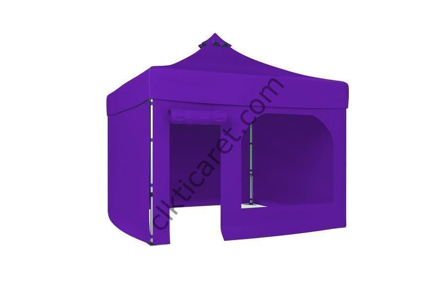 CLK 3x3 40 mm Katlanabilir Tente Gazebo Çadır Gazebo Çadır 3 Yan Kapalı 1 Yan Kapı ve Pencereli Mor
