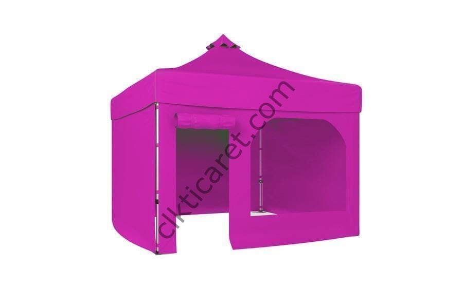 CLK 3x3 40 mm Katlanabilir Tente Gazebo Çadır Gazebo Çadır 3 Yan Kapalı 1 Yan Kapı ve Pencereli Pembe