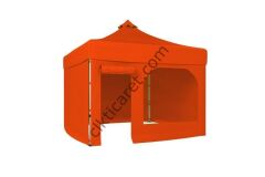 CLK 3x3 40 mm Katlanabilir Tente Gazebo Çadır Gazebo Çadır 3 Yan Kapalı 1 Yan Kapı ve Pencereli Turuncu