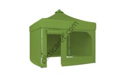 CLK 3x3 40 mm Katlanabilir Tente Gazebo Çadır Gazebo Çadır 3 Yan Kapalı 1 Yan Kapı ve Pencereli Haki Askeri Yeşil