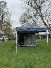 CLK 3x6 Yeni Sistem 4 Pencere 2 Kapılı Verendalı 40 mm Profil Katlanır Portatif Gazebo Kamp Çadır Gri Kırmızı