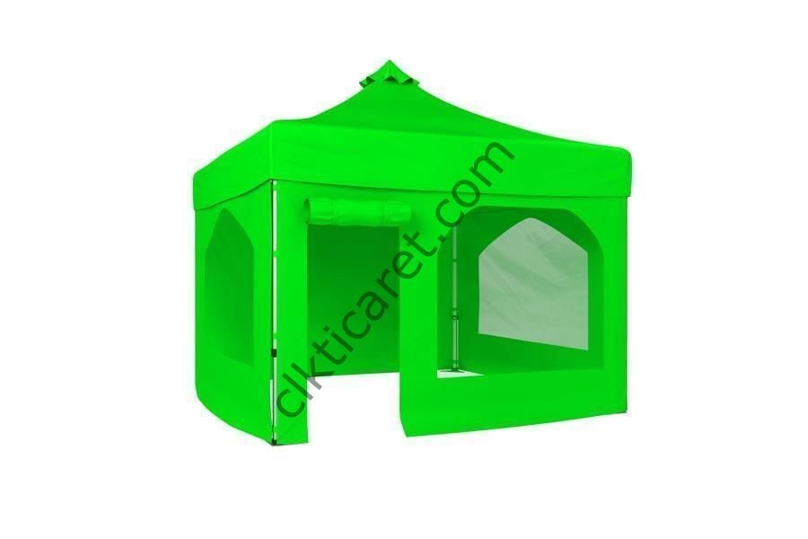 CLK 3x3 40 mm Katlanabilir Tente Gazebo Çadır Gazebo Çadır 2 Yan Pencereli 1 Yan Aksesuarsız 1 Yan Kapı ve Pencereli Açık Yeşil