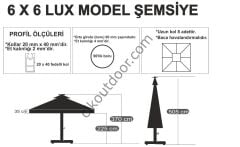 CLK 6x6 Metre Saçaklı LUX Model Krank Sistem Teleskopik Şemsiye Q90 Profil Mor - Metal Hareketli Ayak 8 Mermerli (100x100cm 430 kg)
