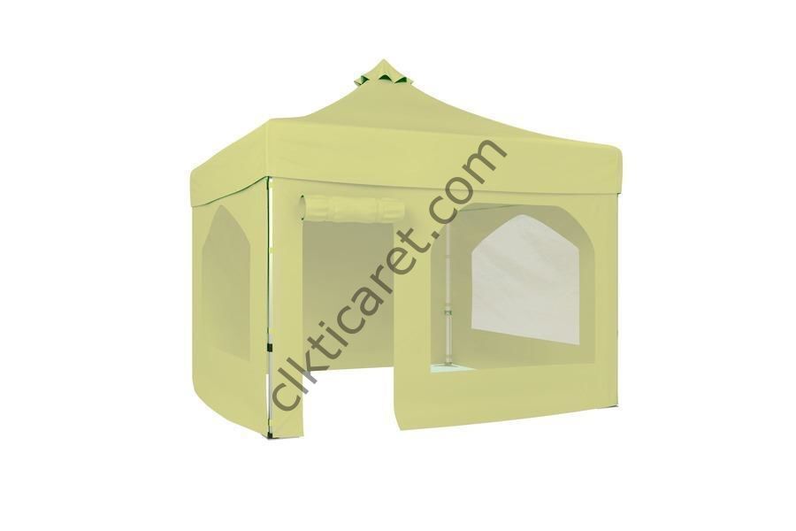 CLK 3x3 40 mm Katlanabilir Tente Gazebo Çadır Gazebo Çadır 2 Yan Pencereli 1 Yan Aksesuarsız 1 Yan Kapı ve Pencereli Krem