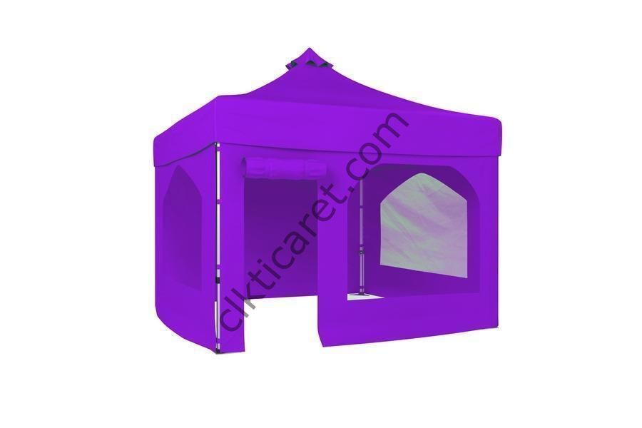 CLK 3x3 40 mm Katlanabilir Tente Gazebo Çadır Gazebo Çadır 2 Yan Pencereli 1 Yan Aksesuarsız 1 Yan Kapı ve Pencereli Lila
