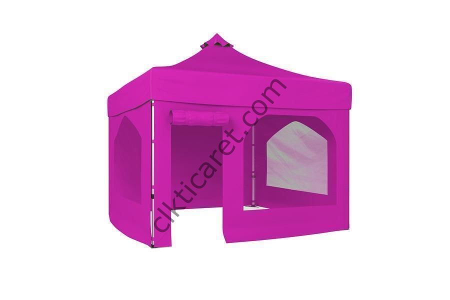 CLK 3x3 40 mm Katlanabilir Tente Gazebo Çadır Gazebo Çadır 2 Yan Pencereli 1 Yan Aksesuarsız 1 Yan Kapı ve Pencereli Pembe