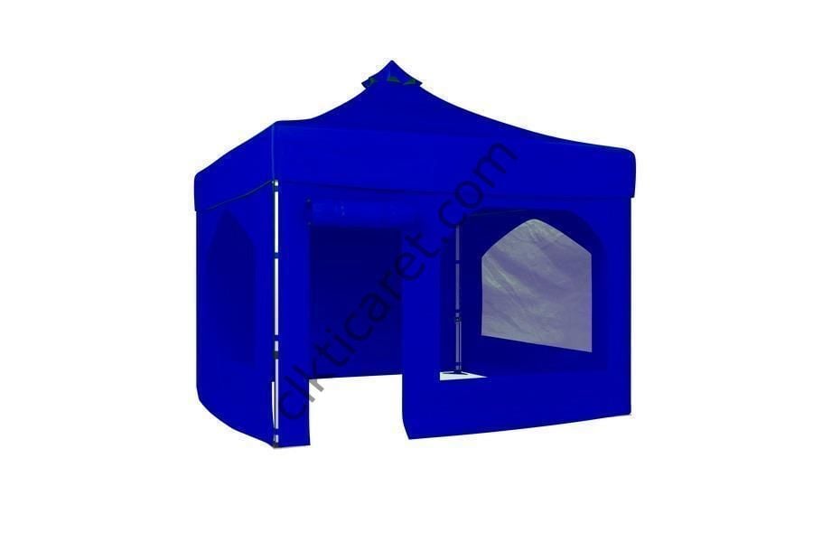 CLK 3x3 40 mm Katlanabilir Tente Gazebo Çadır Gazebo Çadır 2 Yan Pencereli 1 Yan Aksesuarsız 1 Yan Kapı ve Pencereli Saks Mavi
