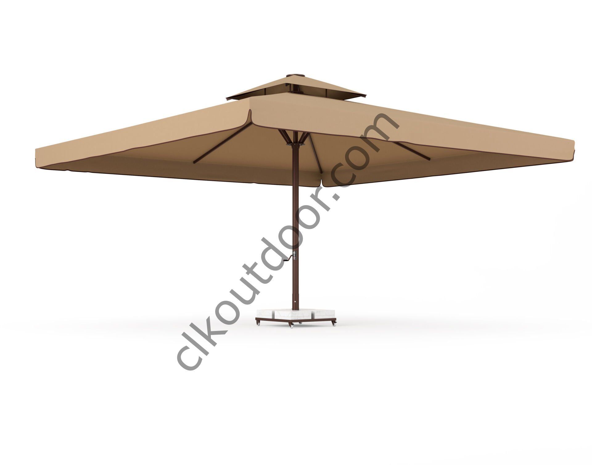 CLK 6x6 Metre Saçaklı LUX Model Krank Sistem Teleskopik Şemsiye Q90 Profil Açık Yeşil - Metal Hareketli Ayak 8 Mermerli (100x100cm 430 kg)