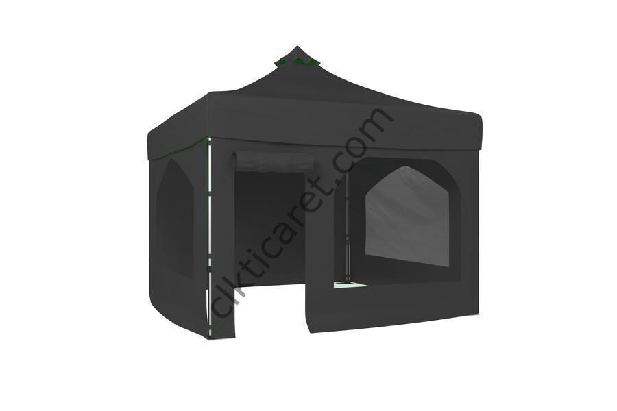 CLK 3x3 40 mm Katlanabilir Tente Gazebo Çadır Gazebo Çadır 2 Yan Pencereli 1 Yan Aksesuarsız 1 Yan Kapı ve Pencereli Siyah