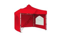 CLK 4x4 40 mm Katlanabilir Tente Gazebo Çadır Gazebo Çadır 3 Yan Duvarlı 2 Pencereli Kırmızı