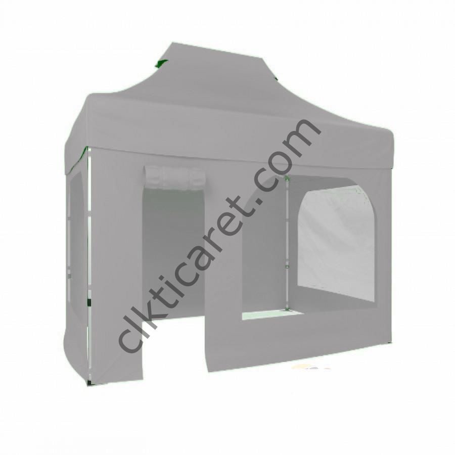CLK 2x3 Katlanabilir Tente Gazebo Portatif Çadır 2 Yan Pencereli 1 Yan Aksesuarsız 1 Yan Kapı ve Pencereli Açık Gri