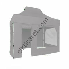 CLK 2x3 Katlanabilir Tente Gazebo Portatif Çadır 2 Yan Pencereli 1 Yan Aksesuarsız 1 Yan Kapı ve Pencereli Açık Gri