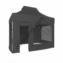 CLK 2x3 Katlanabilir Tente Gazebo Portatif Çadır 2 Yan Pencereli 1 Yan Aksesuarsız 1 Yan Kapı ve Pencereli Gri