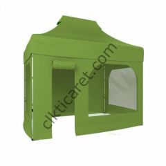 CLK 2x3 Katlanabilir Tente Gazebo Portatif Çadır 2 Yan Pencereli 1 Yan Aksesuarsız 1 Yan Kapı ve Pencereli Haki Askeri Yeşil