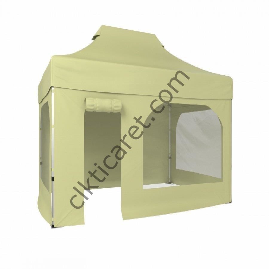 CLK 2x3 Katlanabilir Tente Gazebo Portatif Çadır 2 Yan Pencereli 1 Yan Aksesuarsız 1 Yan Kapı ve Pencereli Krem