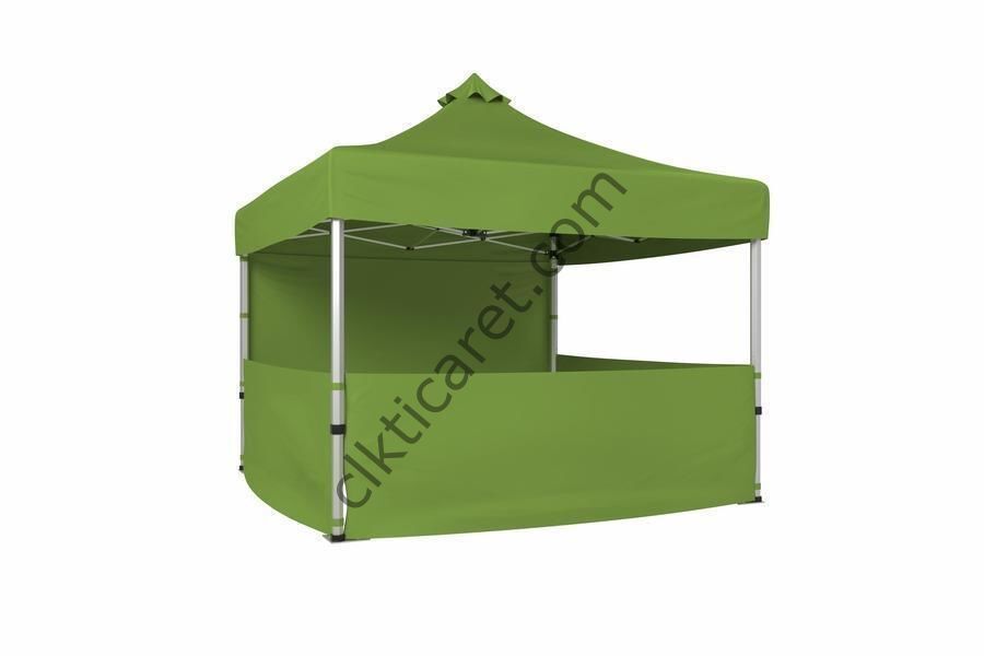 CLK 4x4 40 mm Katlanabilir Tente Gazebo Çadır Gazebo Çadır 1 Tam Duvar 3 Yarım Duvar Haki Askeri Yeşil