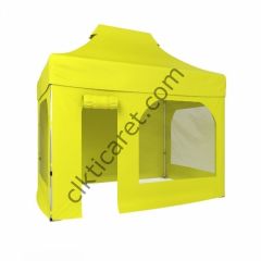 CLK 2x3 Katlanabilir Tente Gazebo Portatif Çadır 2 Yan Pencereli 1 Yan Aksesuarsız 1 Yan Kapı ve Pencereli Sarı