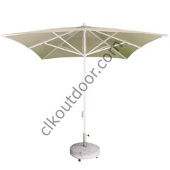 CLK 2x2 mt Mega Şemsiye Q50 Bahçe Cafe Otel Havuz Plaj Şemsiyeleri Beyaz - Metal Hareketli Ayak 4 Mermerli (60x60cm 80 kg)