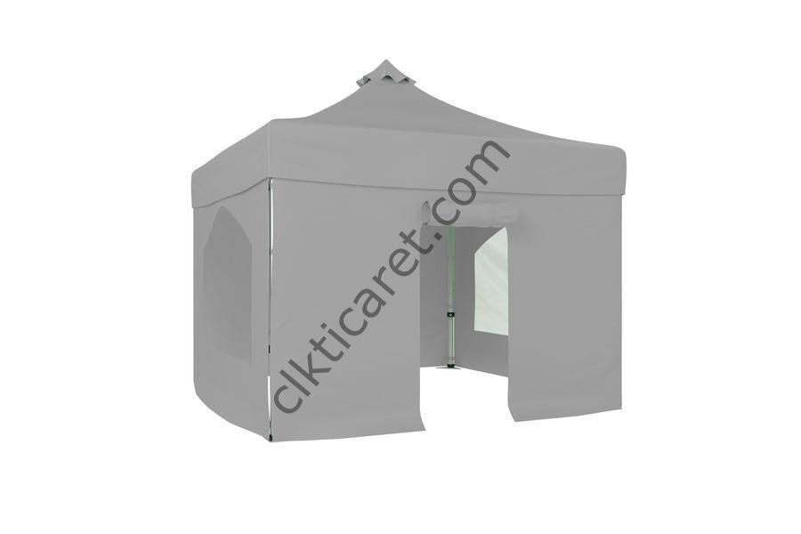 CLK 3x3 40 mm Katlanabilir Tente Gazebo Çadır Gazebo Çadır 2 Yan Pencereli 1 Yan Aksesuarsız 1 Yan Kapılı Açık Gri