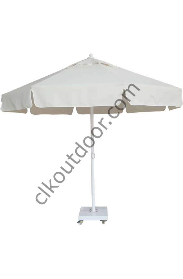 CLK 2 mt Mega Yuvarlak Şemsiye Q50 Bahçe Cafe Otel Plaj Havuz Şemsiyeleri Siyah - Metal Hareketli Ayak 4 Mermerli (60x60cm 80 kg)