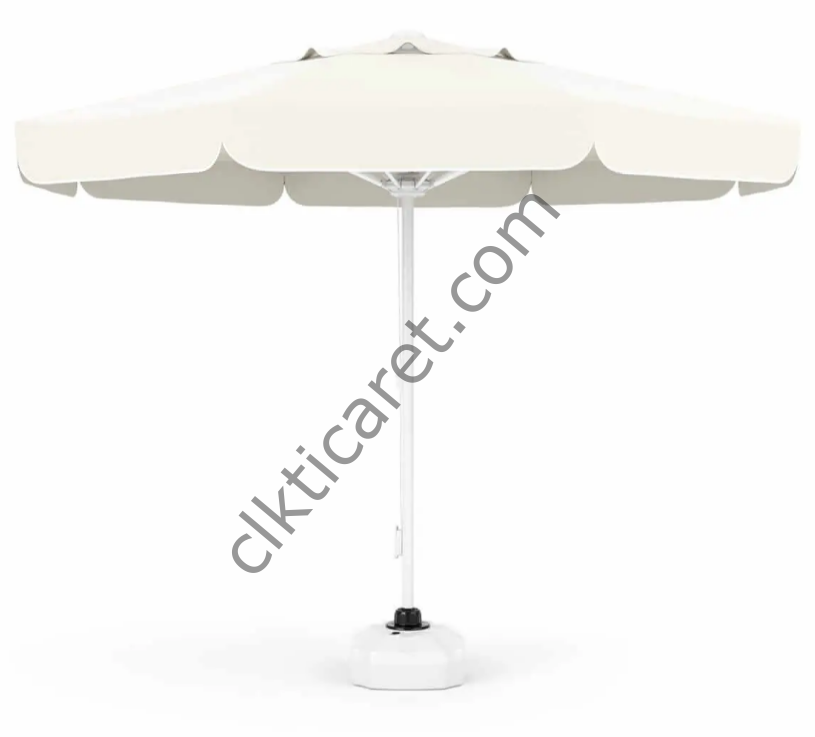 CLK 3 mt Mega İpli Yuvarlak Beyaz Profil Bahçe Cafe Otel Şemsiyeleri Siyah - Metal Hareketli Ayak 4 Mermerli (60x60cm 80 kg)