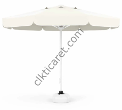 CLK 3 mt Mega İpli Yuvarlak Beyaz Profil Bahçe Cafe Otel Şemsiyeleri Siyah - Metal Hareketli Ayak 4 Mermerli (60x60cm 80 kg)