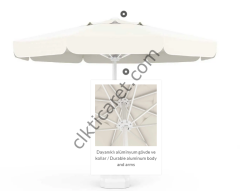 CLK 3 mt Mega İpli Yuvarlak Beyaz Profil Bahçe Cafe Otel Şemsiyeleri Gri - 70 lt Plastik Duba Bidon Ağırlık