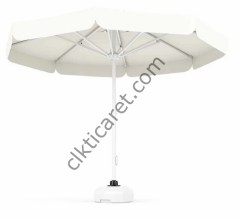 CLK 3 mt Mega İpli Yuvarlak Beyaz Profil Bahçe Cafe Otel Şemsiyeleri Lacivert - 70 lt Plastik Duba Bidon Ağırlık